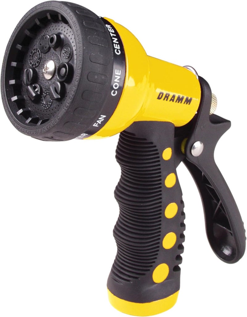 Dramm ® Revolver Heavy Duty 9-Pattern Garden Hose Nozzle – Adjustable Metal Spray Gun with Thumb-Control Flow & Ergonomic Grip – Yellow - Image 1